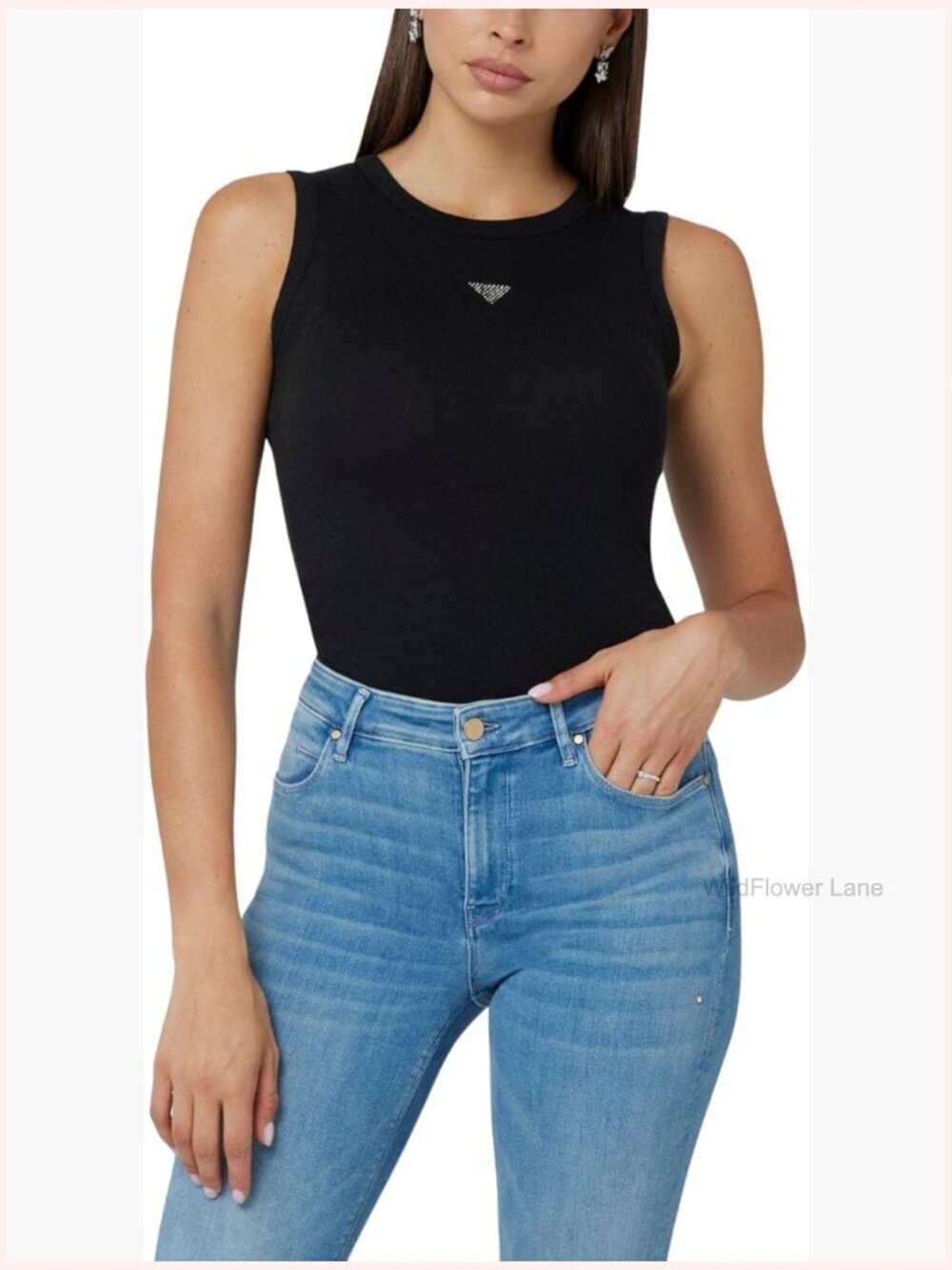 Sleeveless Embellished Rhinestone Logo Tank Top